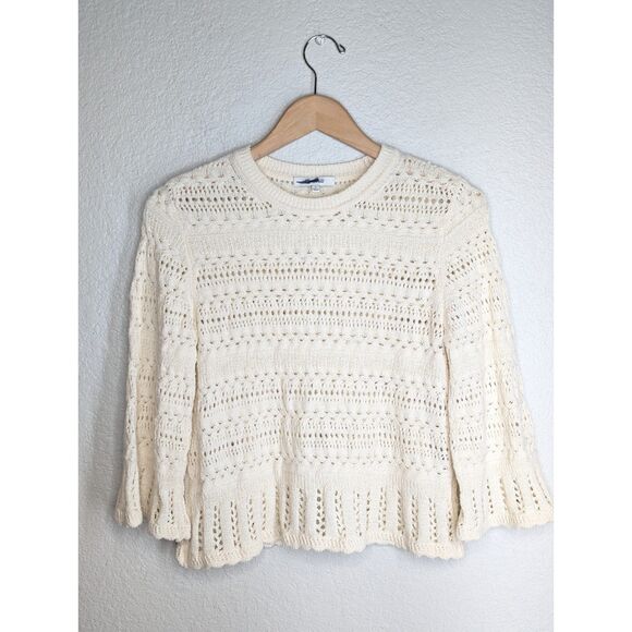 NWT Madewell Scalloped-Trim Sweater Tee Size S Sand Beige Crochet Boho Indie - Picture 4 of 13